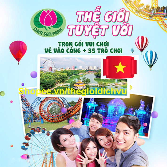 HCM [Voucher - Giao Hoả Tốc] Đầm Sen - Vé Trọn Gói Vào Cổng + 35 Trò Chơi Siêu Hấp Dẫn - Công Viên Khô