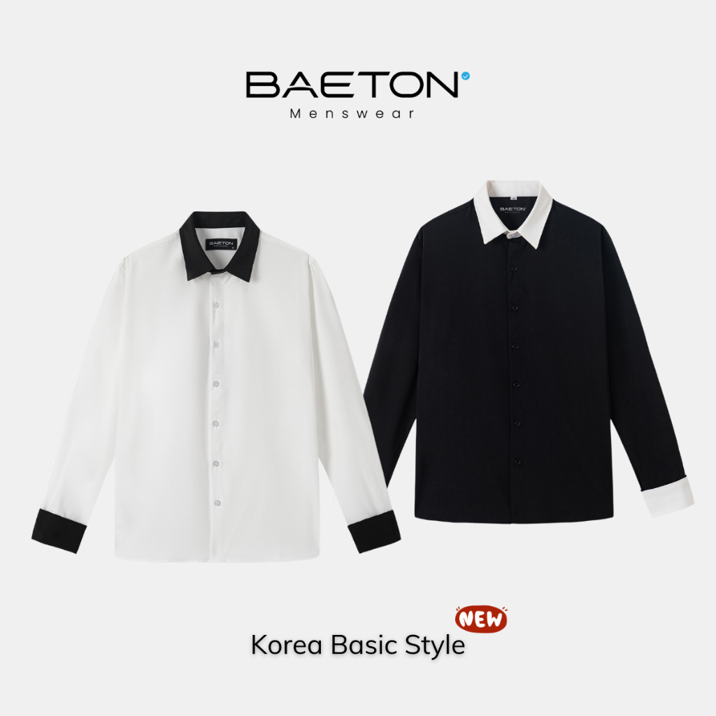 Áo sơ mi Nam form rộng phối cổ và tay trẻ trung thương hiệu BAETON - S04