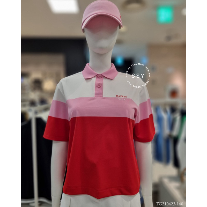 Áo thun Golf ngắn tay kẻ ngang phối 3 màu cho nữ Hazzys - Thương hiệu Golf cao cấp Hàn Quốc TG210423-140