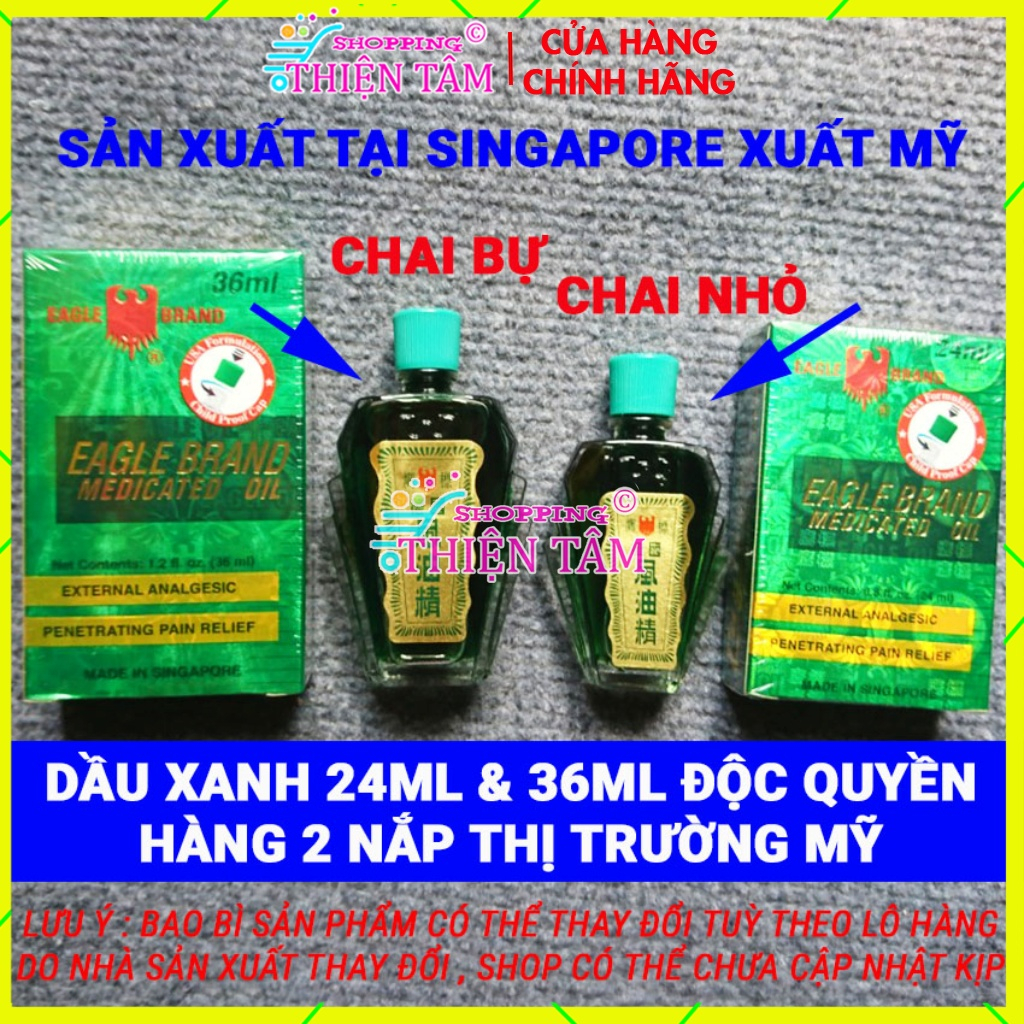 1 Chai Dầu Gió Xanh Con Ó 24ml & 36ml 2 Nắp Hàng Tiêu Chuẩn Usa Mỹ