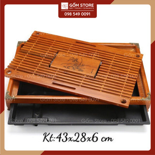 Khay gỗ để ấm chén, khay gỗ nẹp đồng hàng đẹp - gốm store