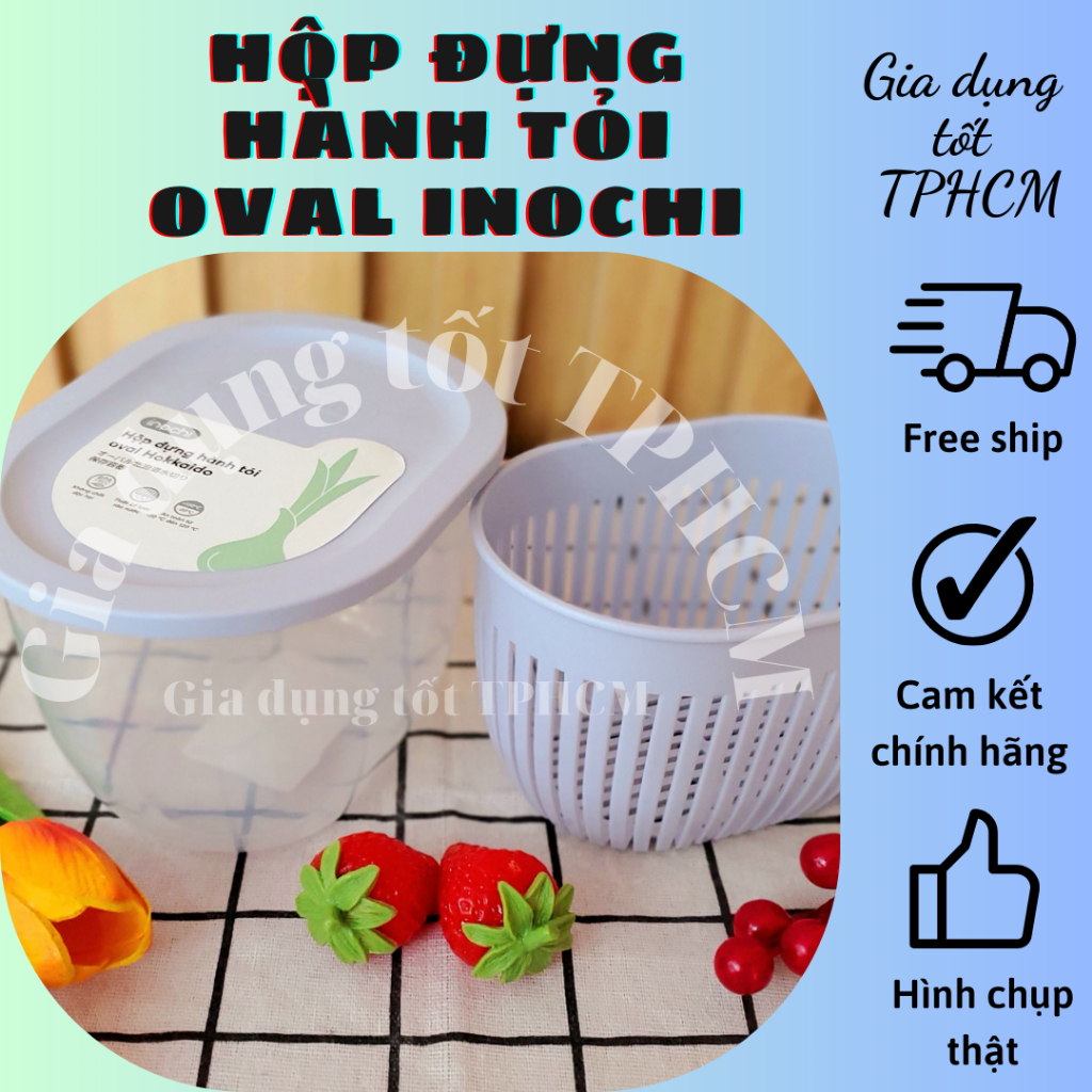 Hộp đựng hành tỏi OVAL dùng để bảo quản hành tỏi, các loại rau thơm, củ, quả, Chính hàng inochi, tiêu chuẩn nhật bản