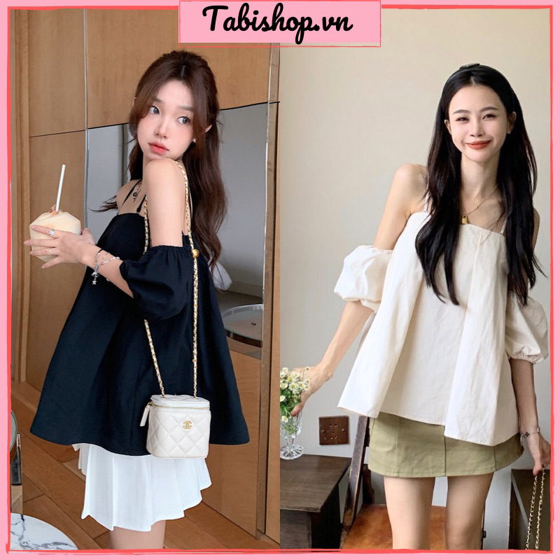 Áo 2 dây form rộng xếp ly ngực TABISHOP Áo kiểu tay phồng rớt vai dễ phối đồ mặc hè siêu xinh