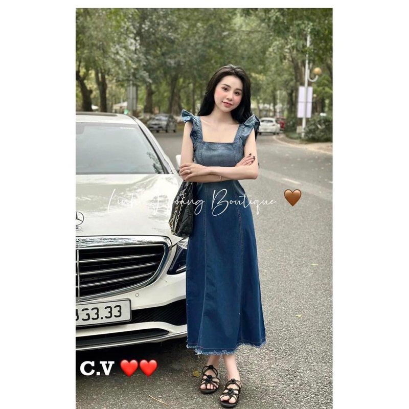 Váy jeans loang 2 dây cánh tiên dáng dài (kèm ảnh thật)
