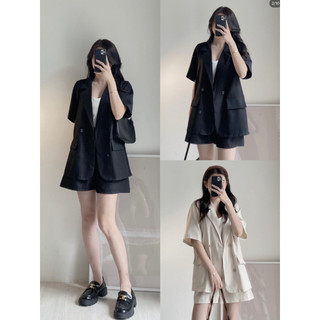 Set áo vest trơn basic cộc tay kèm quần short form oversize Dorita Boutique