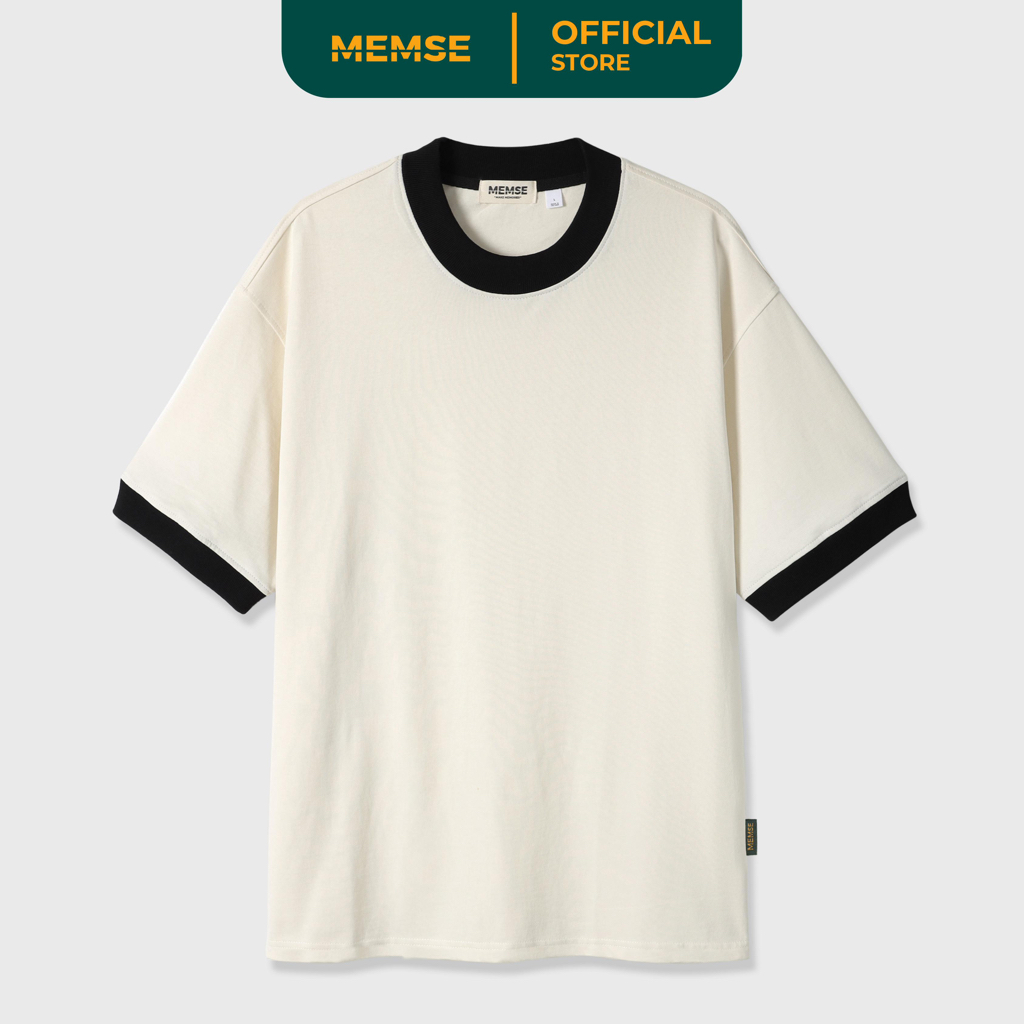 Áo thun tay ngắn cổ tròn trơn viền áo thun nam nữ cotton Memse Ivory t-shirt phối bo cổ điển