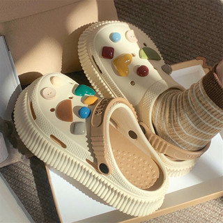 Dép cross, dép quai ngang đế cao 5cm màu xinh xắn kèm sticker trái tim