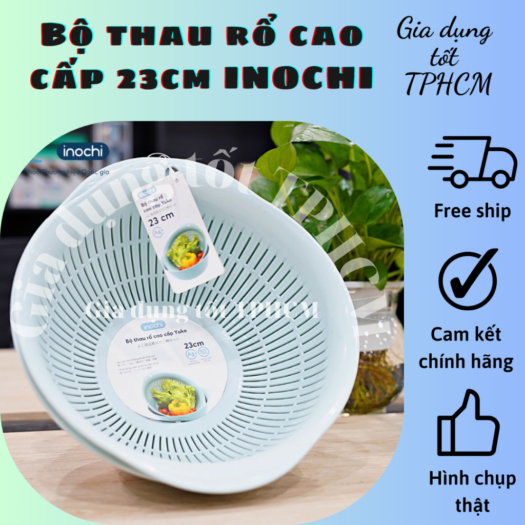 Bộ thau rổ cao cấp Yoko 23cm thông minh, tiện dụng cho nhà bếp, bộ gồm thau và rổ nhựa, thau rổ đựng trái cây