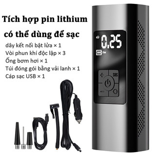 Bơm Lốp Ô Tô Mini Cầm Tay Có Pin 7500mA Không Dây Sạc Pin Có Đèn Led Chiếu Sáng