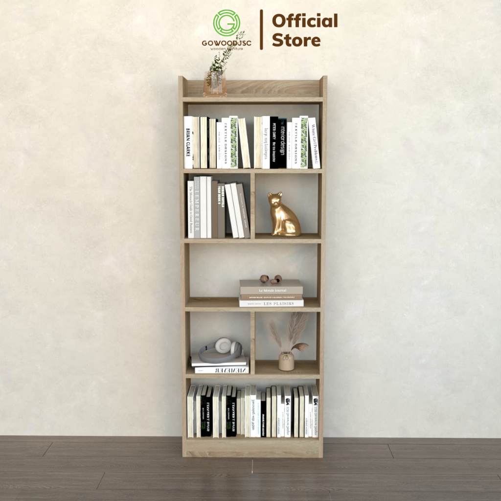 Kệ sách gỗ 6 tầng để sàn 60x23x160cm GoWood Decor Gỗ MDF lõi xanh phủ melamine Chống ẩm, chống xước cao cấp