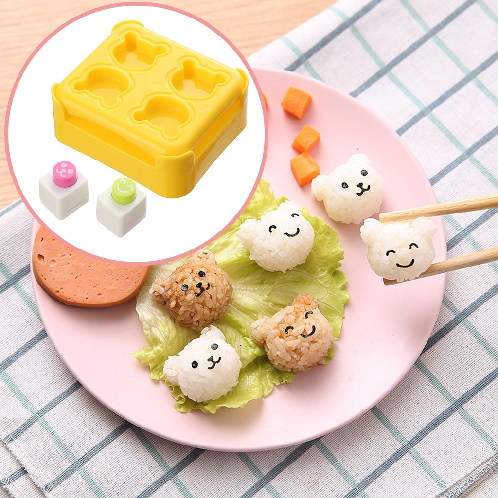 Bộ khuôn làm cơm nắm Bento hình 4 Gấu dễ thương dập nổi hoạ tiết dễ vệ sinh