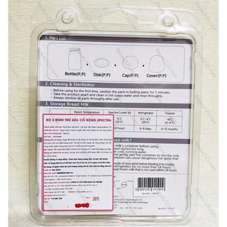 Bộ 2 bình trữ sữa mẹ cổ rộng 160ml kèm nắp đậy Spectra Hàn Quốc - Không kèm ti bú