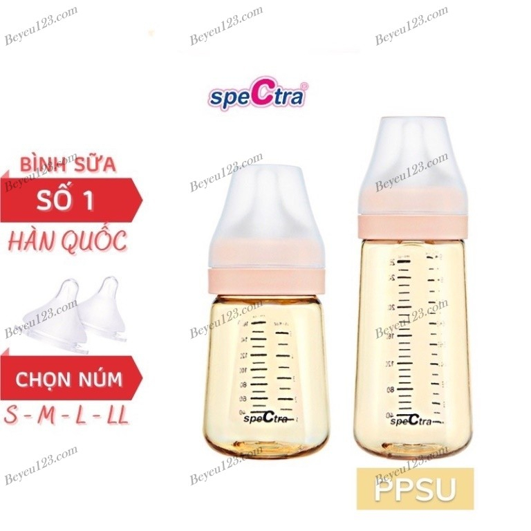 Tặng Tay cầm - Bình sữa PPSU cổ rộng Spectra 160ml / 260ml kèm núm ti size S , M / L / XL - HÀN QUỐC