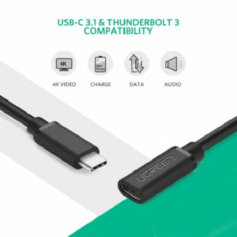 Dây cáp nối dài USB Type-C dài 0.45m màu đen Ugreen 40574 - Hàng Chính Hãng