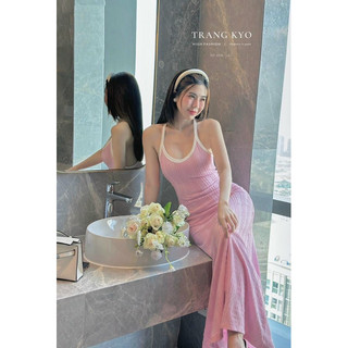 Đầm thun 2 dây phom đuôi cá dài khoét lưng cách điệu