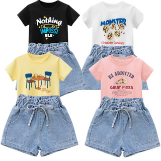 Bộ áo thun quần short jean bé gái phong cách hàn quốc size cho bé từ 12-30kg