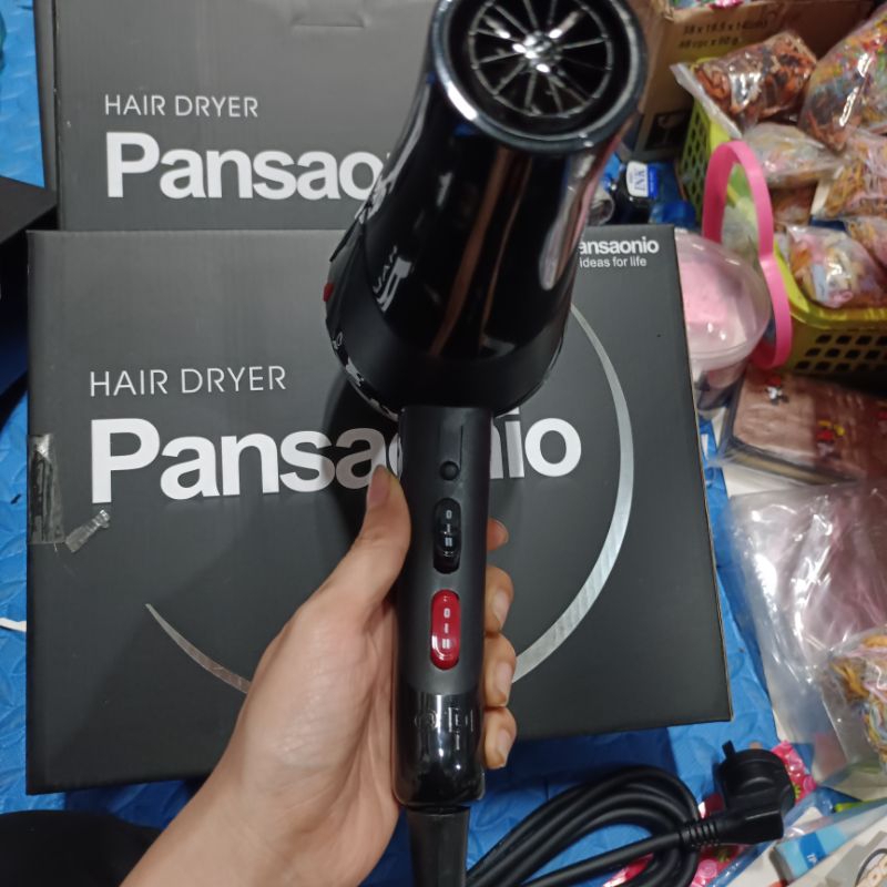 Máy sấy tóc pansaonio lực khoẻ dây dài 3m củ 3 chân có đèn ion xanh khử mùi