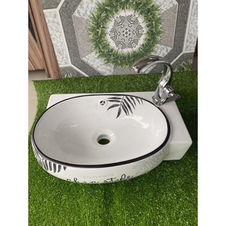 Trọn bộ lavabo hình lá kèm vòi thiên nga ống xả thau bóng