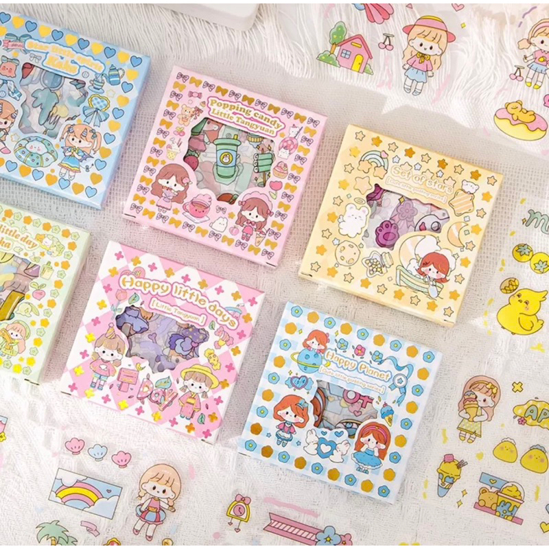 Set 20 Tấm, Hộp 100 Tấm Hình Dán Sticker Vuông Siêu Cute Trang Trí Sổ, Điện Thoại, Bình Nước