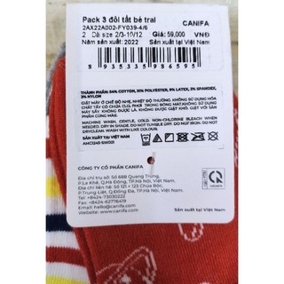 Pack 3 đôi tất bé trai hoạ tiết Canifa