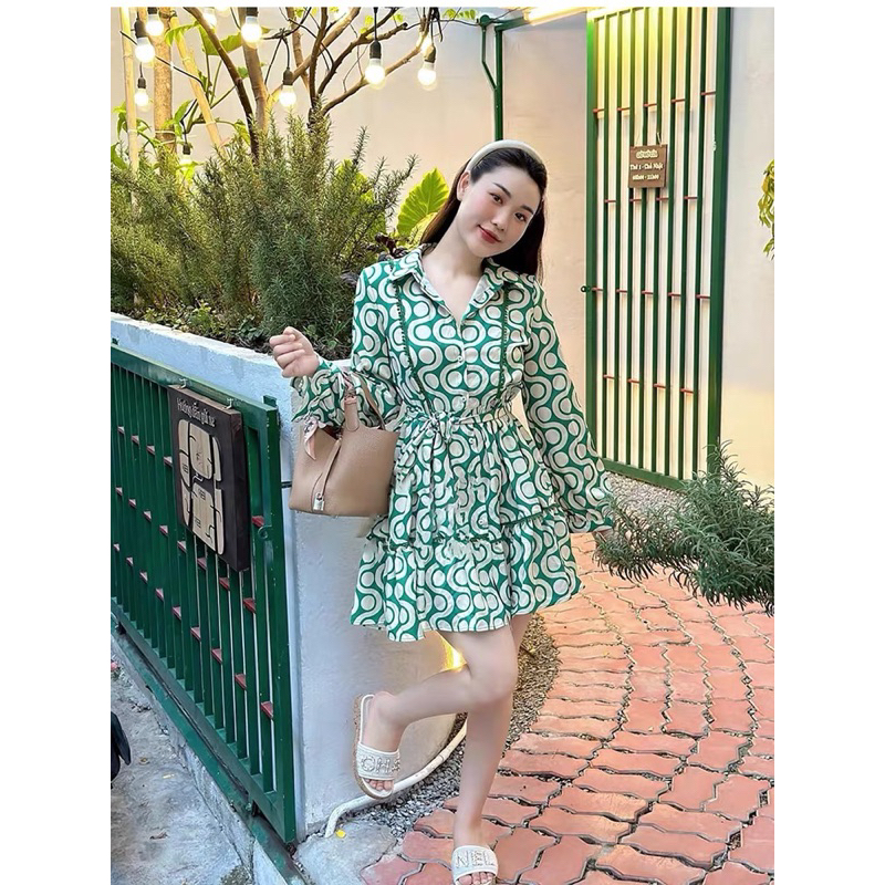 Đầm xanh sơ mi hàng TQ