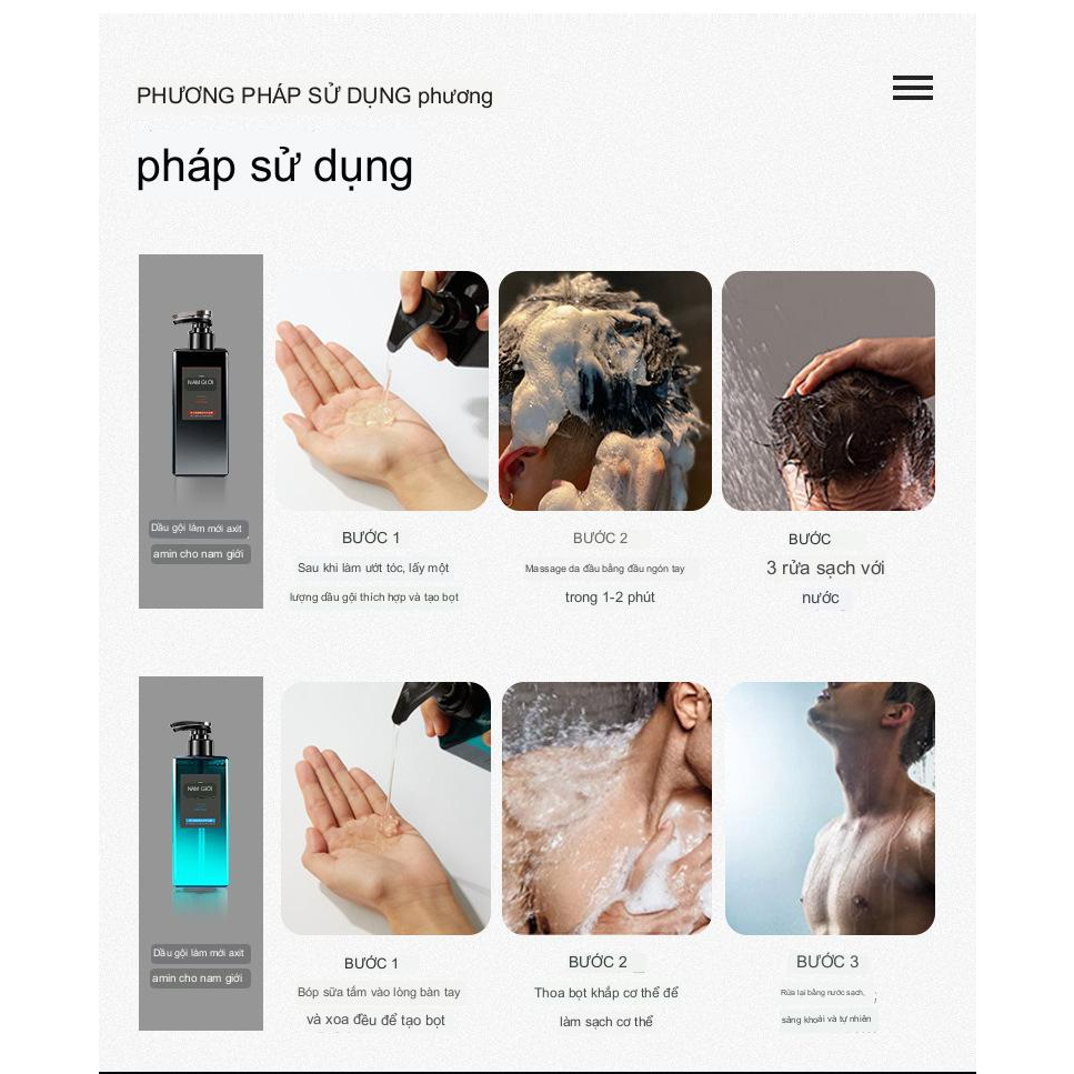 COMBO Sữa tắm gội nước hoa dành cho nam ngăn ngừa đổ mồ hôi suốt 48h, hương nước hoa