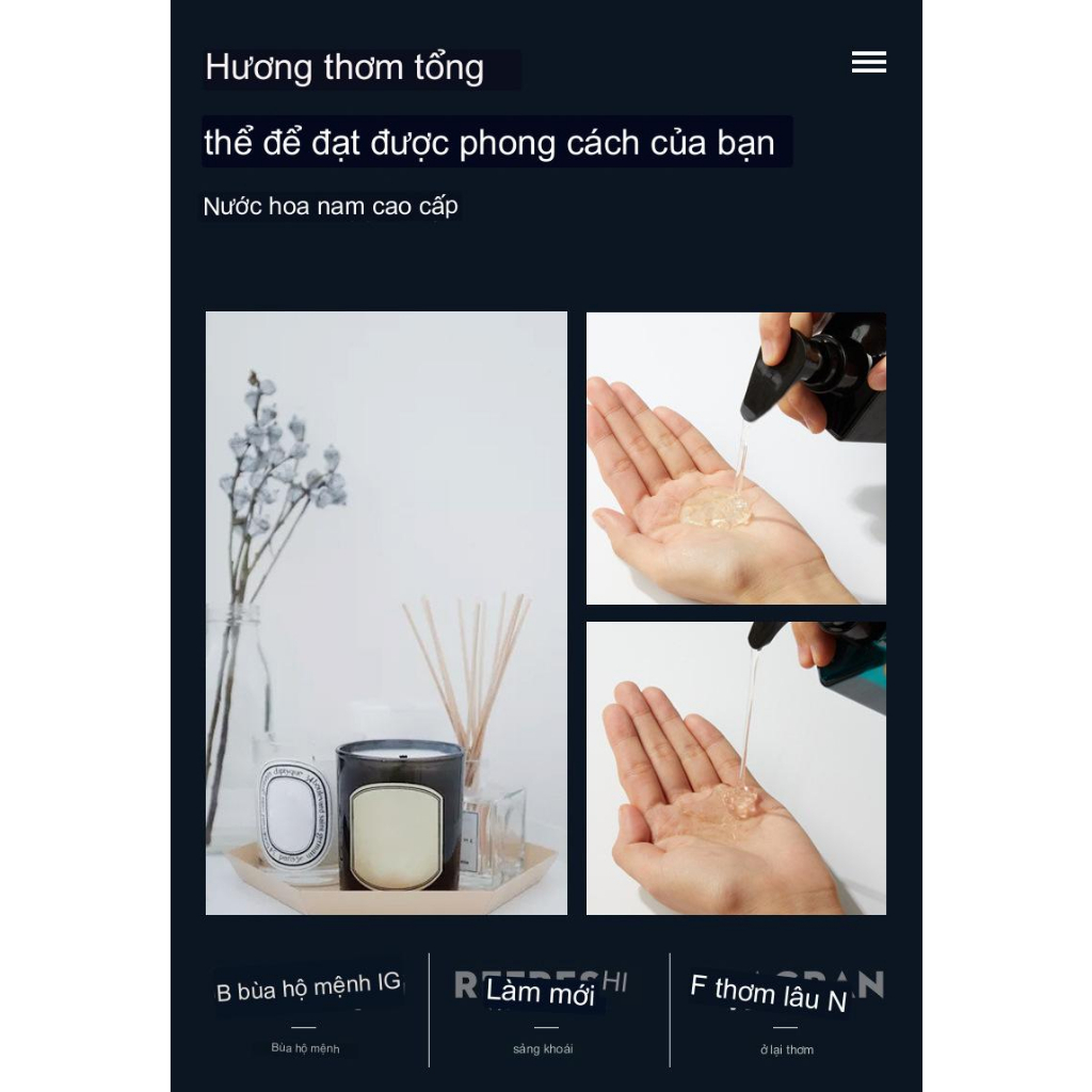 COMBO Sữa tắm gội nước hoa dành cho nam ngăn ngừa đổ mồ hôi suốt 48h, hương nước hoa