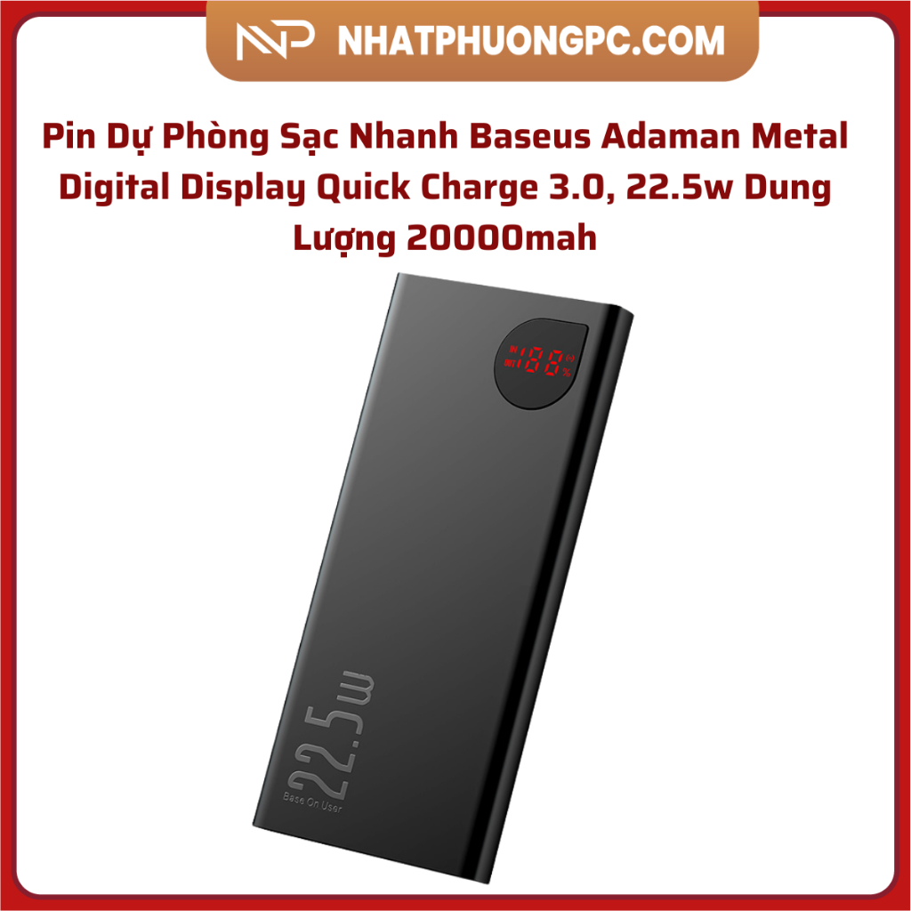 Pin Dự Phòng Sạc Nhanh Baseus Adaman Metal Digital Display Quick Charge 3.0, 22.5w Dung Lượng 20000mah