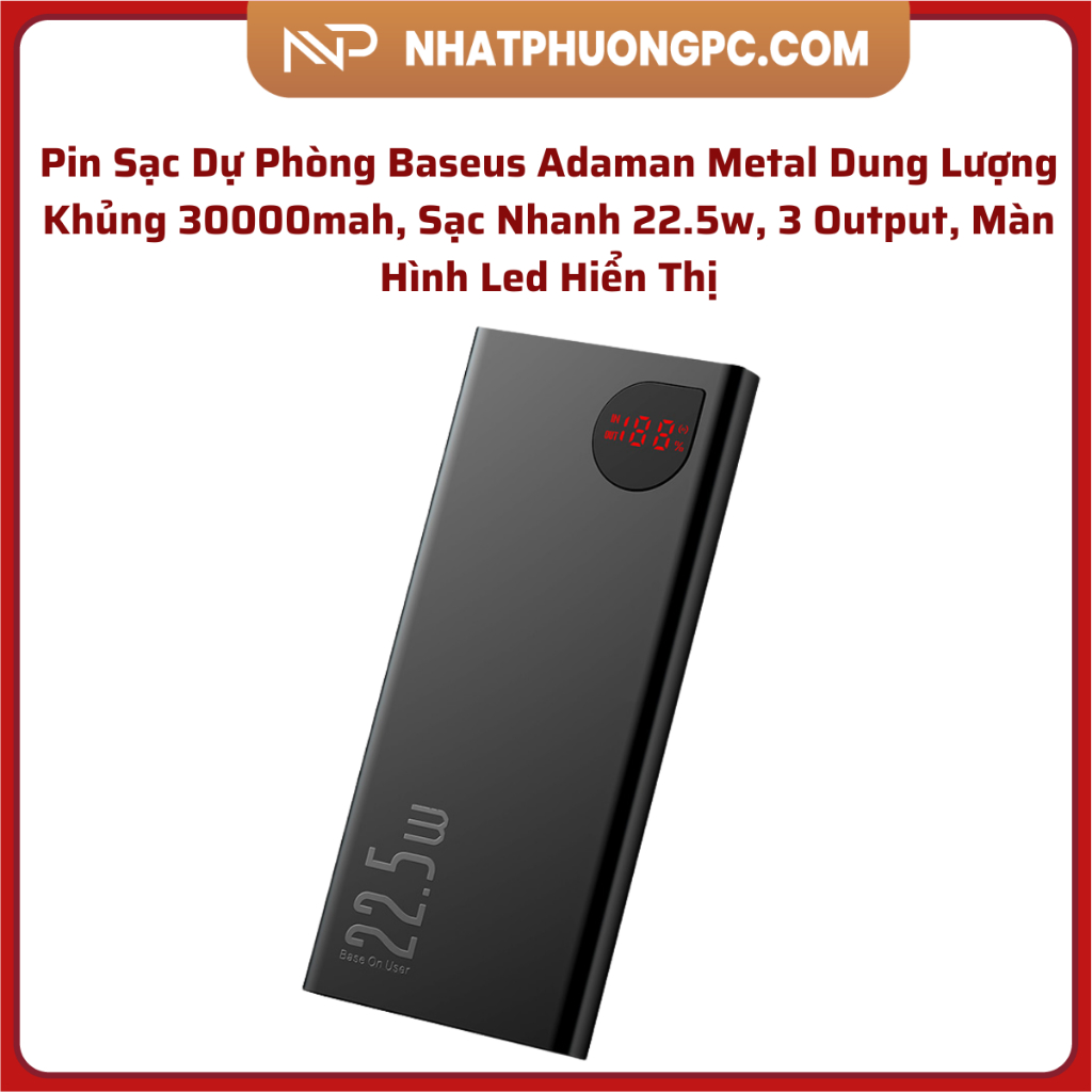 Pin Sạc Dự Phòng Baseus Adaman Metal Dung Lượng Khủng 30000mah, Sạc Nhanh 22.5w, 3 Output, Màn Hình Led Hiển Thị