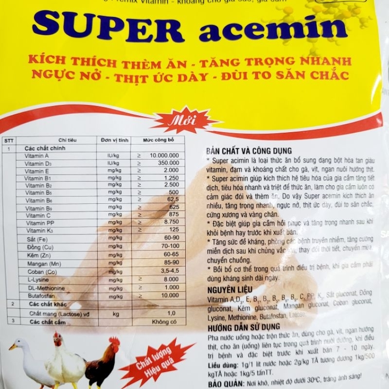 1kg vitamin tổng hợp Super acemin cho vật nuôi