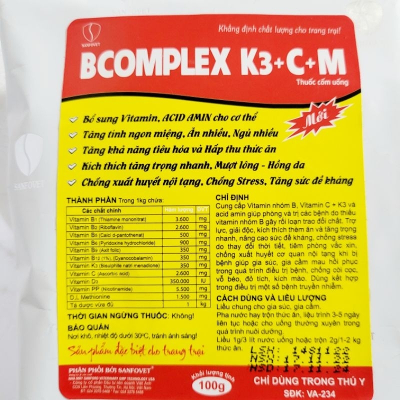 Bcomplex cốm siêu tan cho chó, lợn, gà, trâu bò