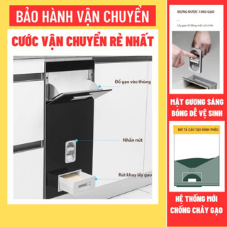 Thùng gạo mặt gương lắp tủ bếp cao cấp NÚT NHẤN MỚI NHẤT