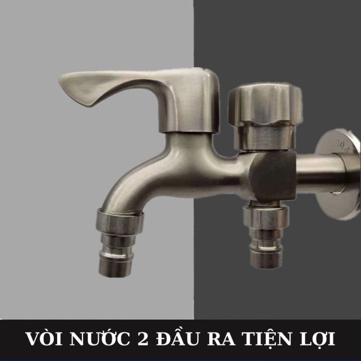 Vòi nước inox 304 chia 2 đầu ra độc lập tiện dụng