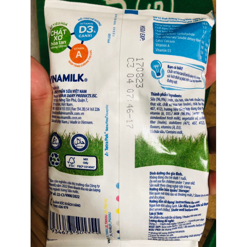 10 bịch sữa tươi Vinamilk có đường, không đường 220ml