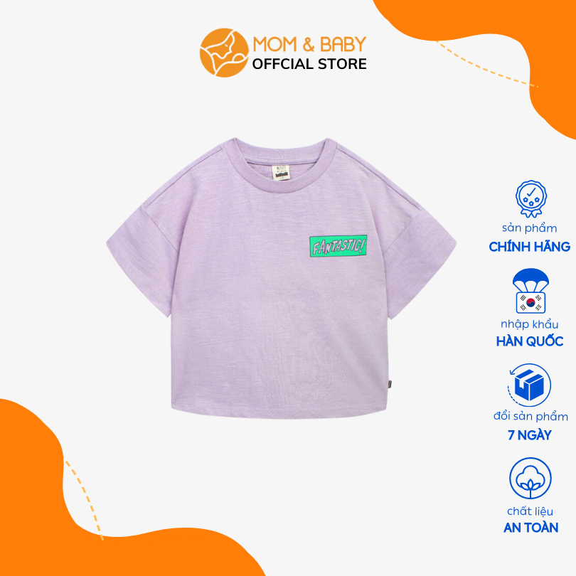 Áo thun cotton bé trai, bé gái Petite Mieux thương hiệu Hàn Quốc màu tím MOM & BABY EMECT06