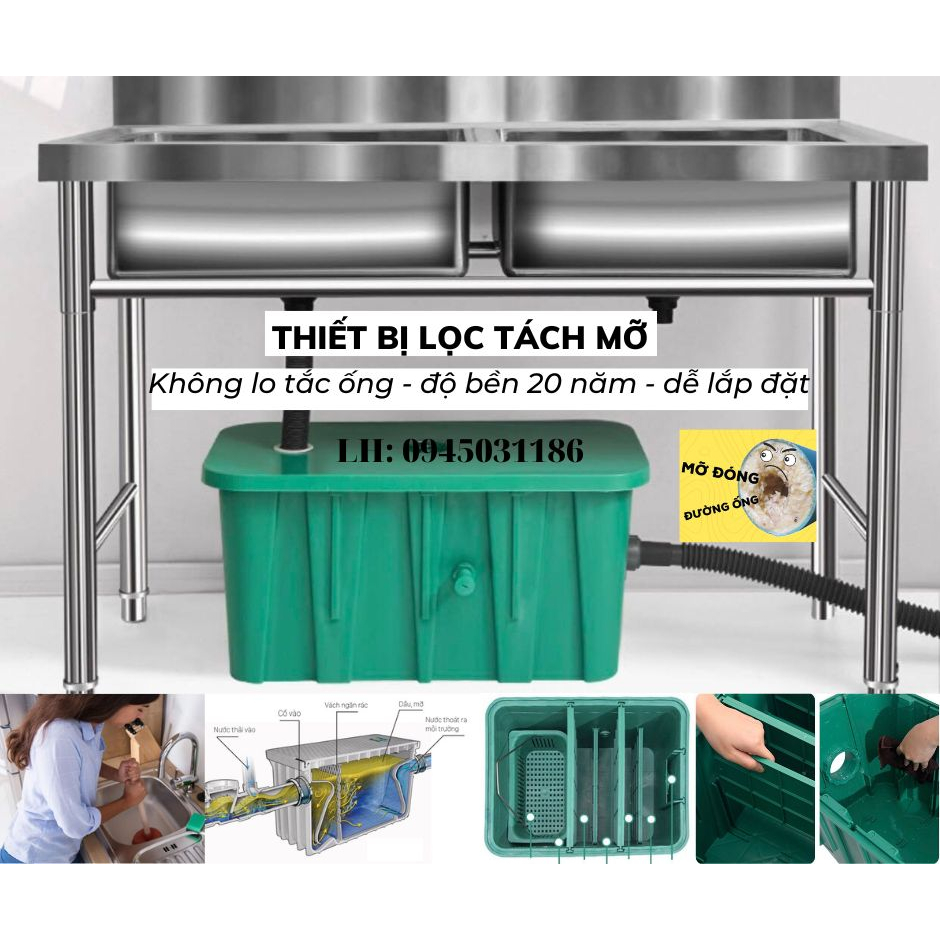 QM-TECH: Bẫy Mỡ, Bể Tách Mỡ, Lọc Mỡ Dùng Cho Nhà Bếp, Không Lo Tắc Ống Thoát