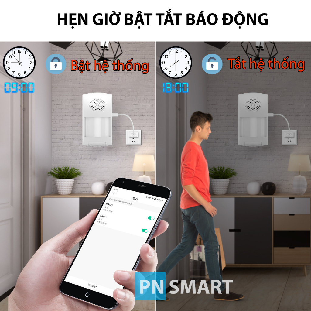 Cảm biến hồng ngoại Wifi Tuya có còi báo động chống trộm qua điện thoại
