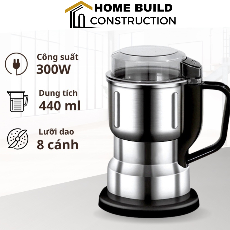 Máy xay hạt khô, xay bột, gia vị cà phê đa năng,công suất 300w,6 lưỡi dao cực bén, chất liệu cối inox, bảo hành 12 tháng