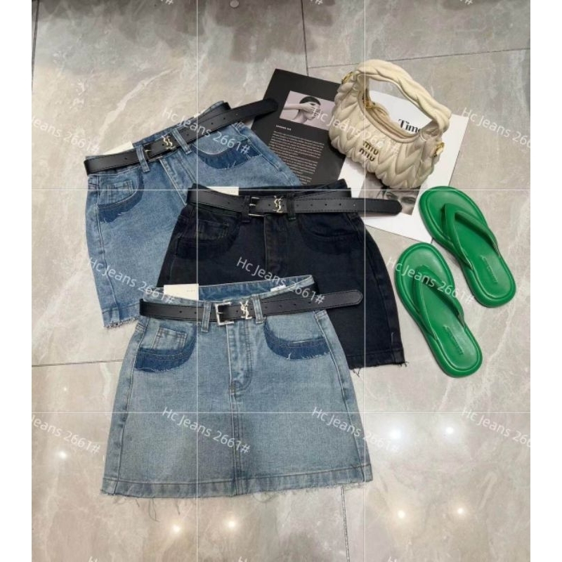 Chân váy jeans túi trước pha màu kèm đai cài tag hàng 6