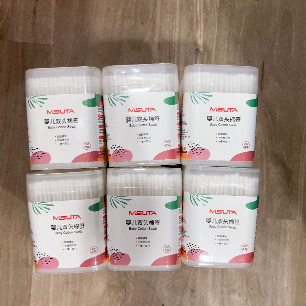 Tăm Bông Sơ Sinh Hộp 200 Que MISUTA 2 Đầu An Toàn Cho Bé