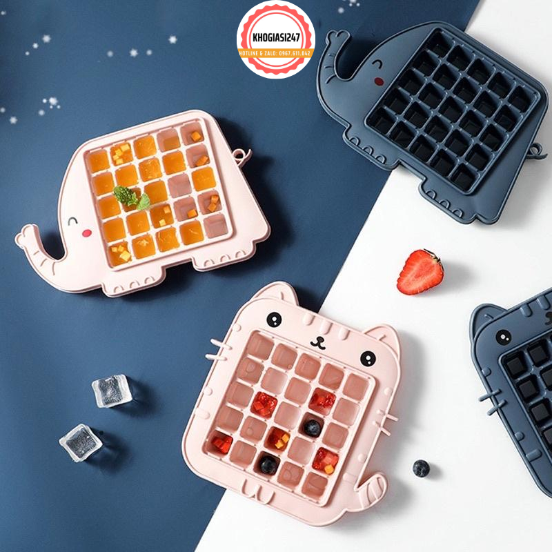Khay làm đá viên 25 ô, thiết kế hình thú ngộ nghĩnh dễ thương, chất liệu nhựa mềm dẻo an toàn vệ sinh thực phẩm