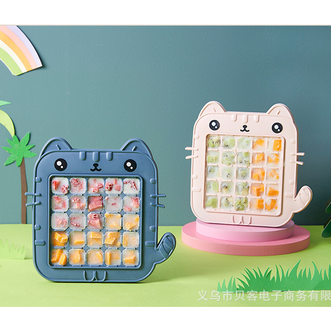 Khay làm đá viên 25 ô, thiết kế hình thú ngộ nghĩnh dễ thương, chất liệu nhựa mềm dẻo an toàn vệ sinh thực phẩm