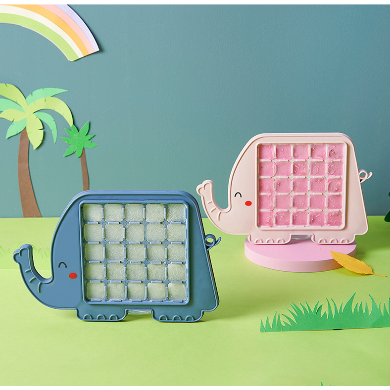 Khay làm đá viên 25 ô, thiết kế hình thú ngộ nghĩnh dễ thương, chất liệu nhựa mềm dẻo an toàn vệ sinh thực phẩm