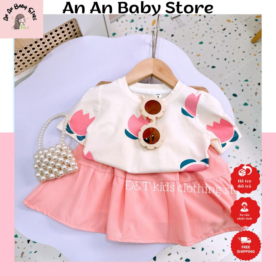 Váy cho bé gái bao gồm áo cotton kèm chân váy thô