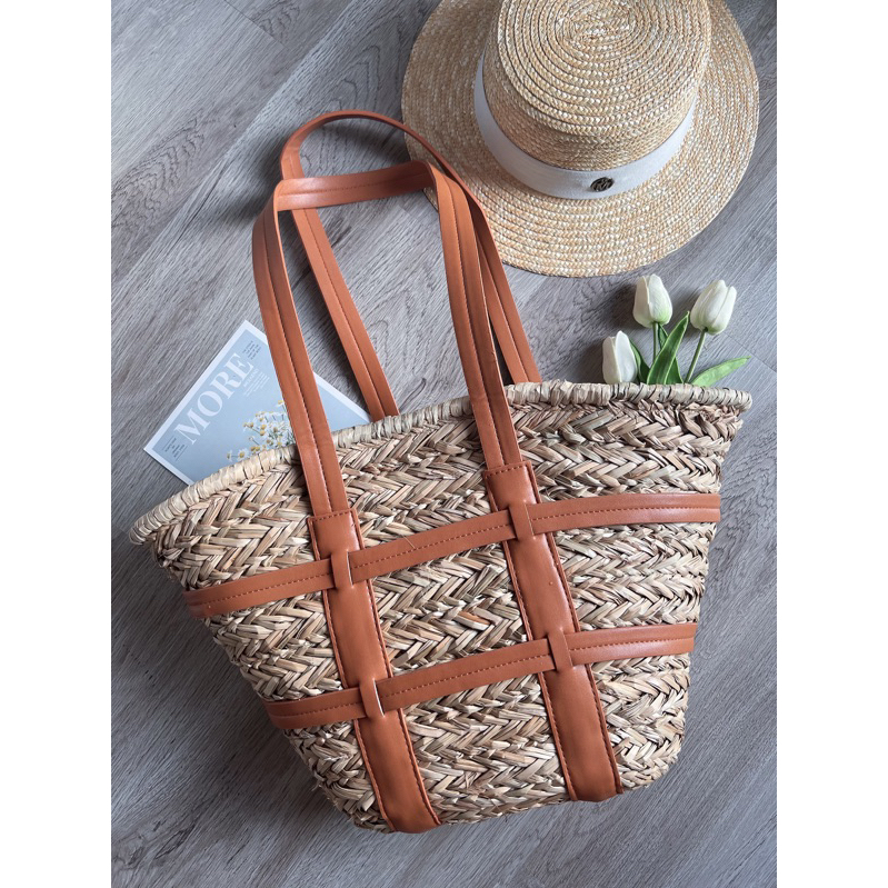 Túi cói phối dây da đan cao cấp lạ mắt  - La.an closet