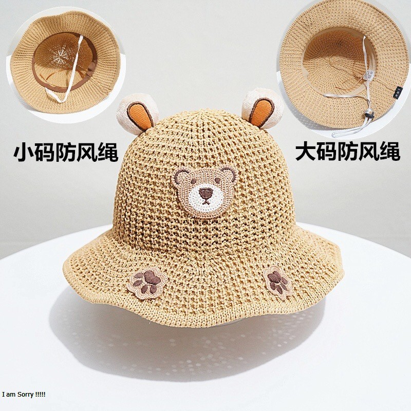 Mũ cói hình tại gấu mùa hè dể thương cho bé trai bé gái