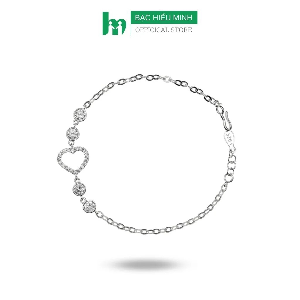 Lắc Tay Nữ Bạc 925 Trái Tim Đính Đá Cao Cấp Bạc Hiểu Minh LTU581