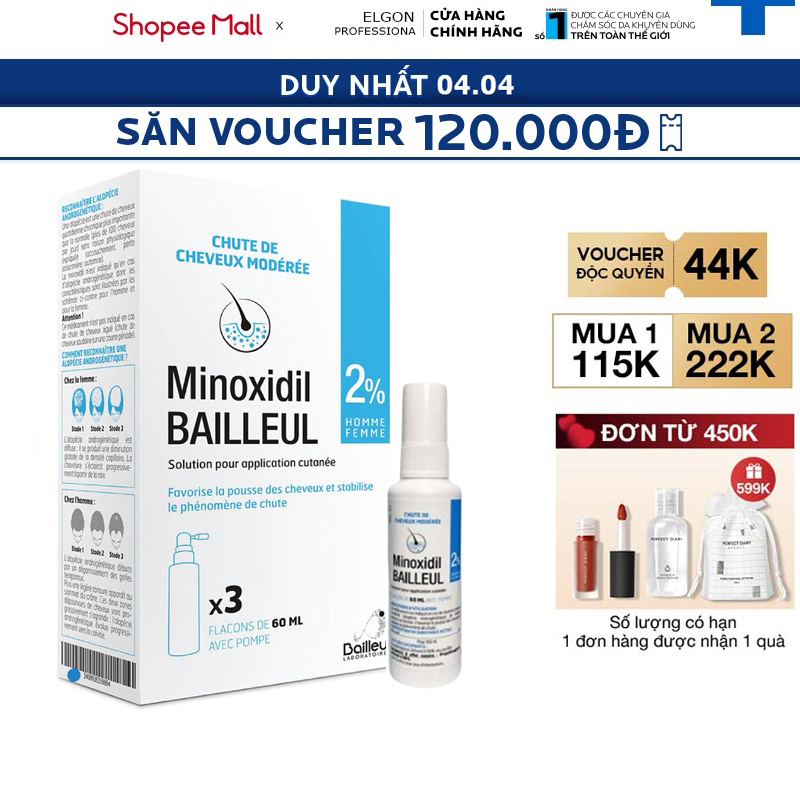 Xịt Mọc Tóc Minoxidil Bailleul 2% Pháp, Giảm Rụng Tóc Và Kích Thích Mọc Tóc.