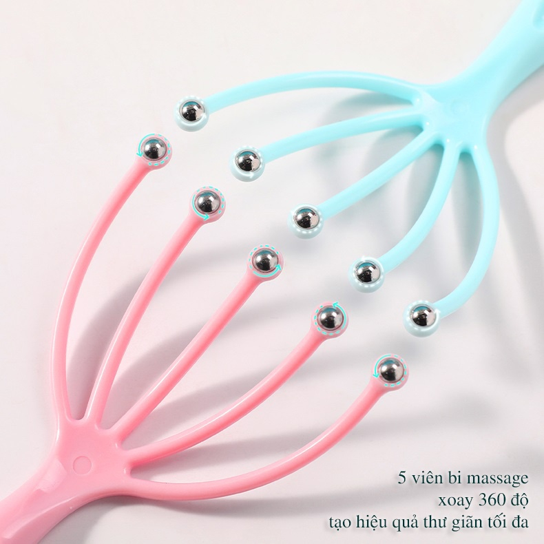 Cây massage đầu cầm tay, dụng cụ massage nhựa 5 nhánh giúp xoa bóp vùng đầu, tăng tuần hoàn máu, thư giãn tinh thần