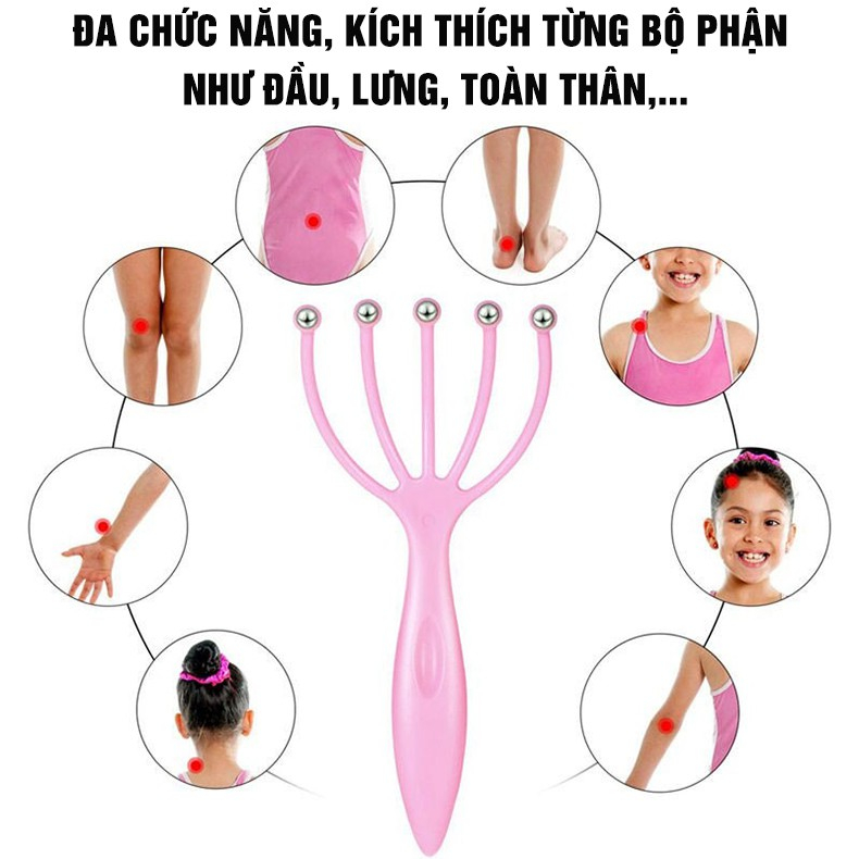 Cây massage đầu cầm tay, dụng cụ massage nhựa 5 nhánh giúp xoa bóp vùng đầu, tăng tuần hoàn máu, thư giãn tinh thần